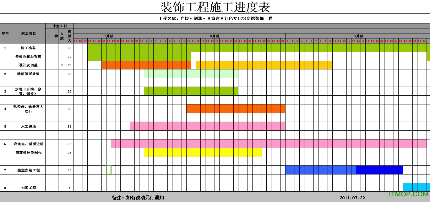 装修施工进度表模板word版免费版