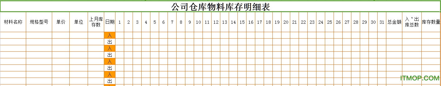 公司仓库物料库存明细模板excel表格版