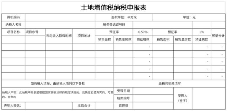 土地增值税纳税申报表免费版